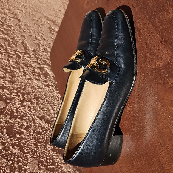 Salvatore Ferragamo Gancini Navy Leather Loafers - Picture 6 of 14